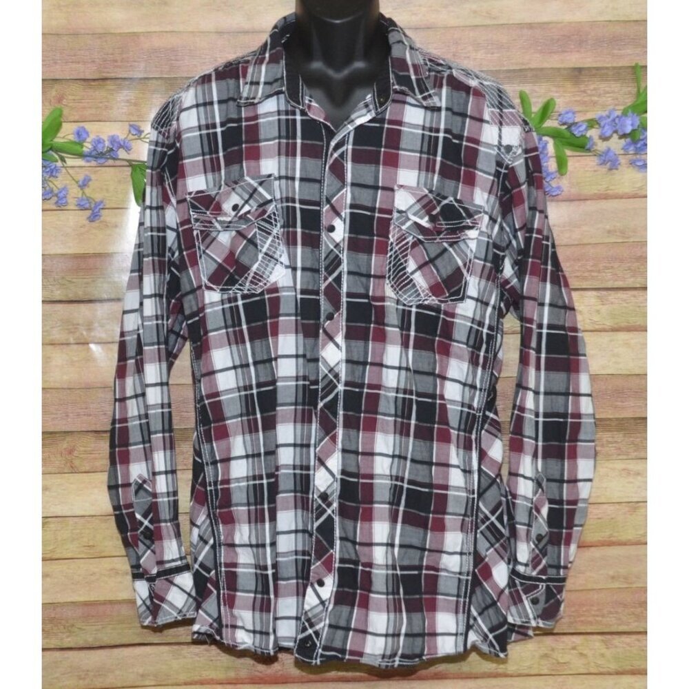 Buckle Burgundy Athletic Fit Men's Snap Up Western Cowboy Shirt XXXL Embroidered